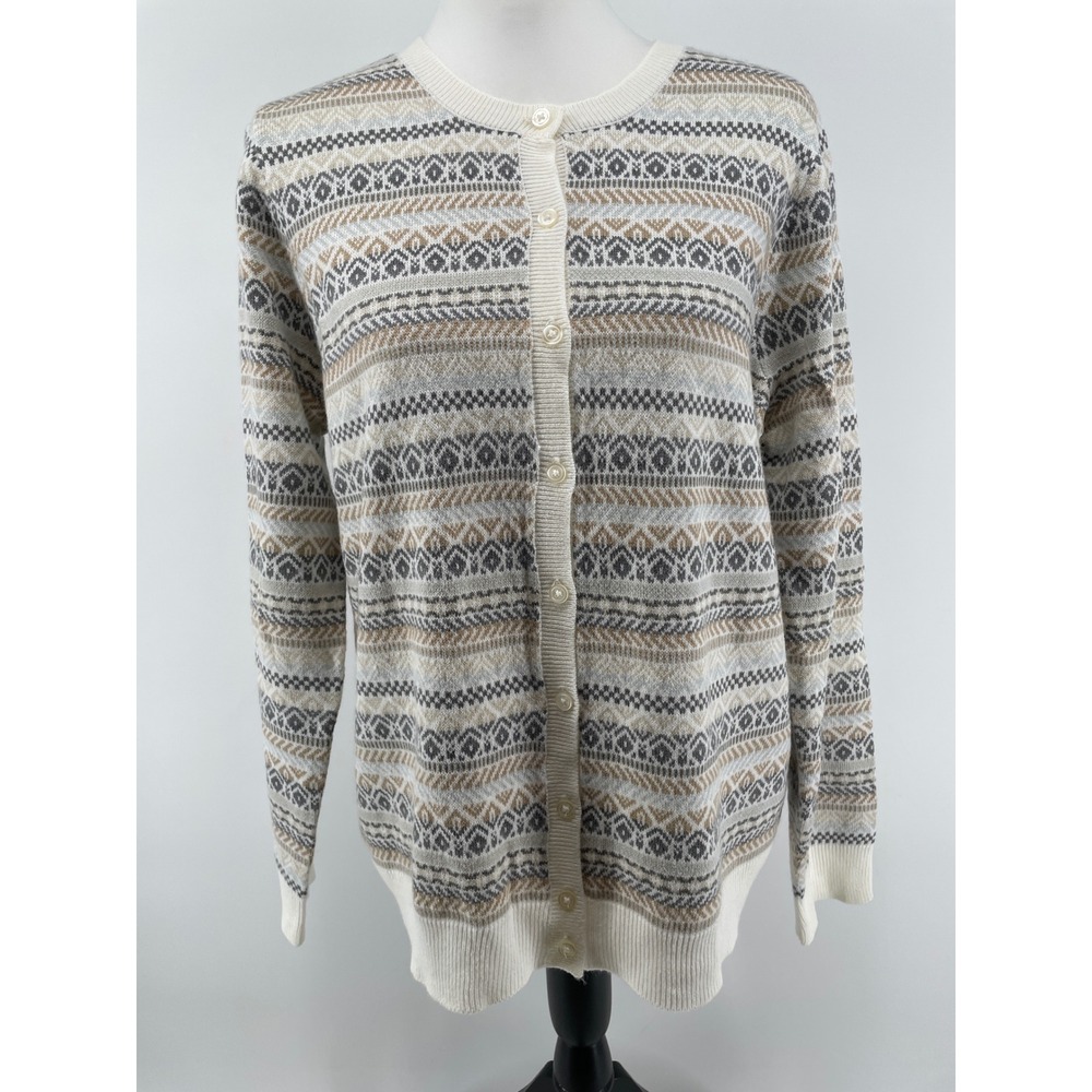 Button Front Cardigan Sweater‎ Womens Medium Cream Fair Isle Cabincore Nordic